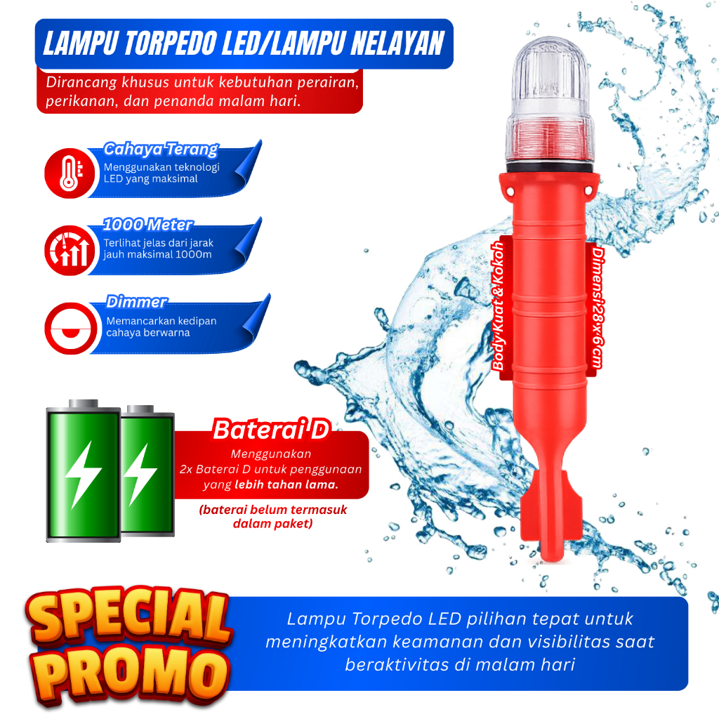 LAMPU NELAYAN LED SINYAL MODEL TORPEDO WARNA WING LOCK LAMPU LED SINYAL BERWARNA MODEL TORPEDO