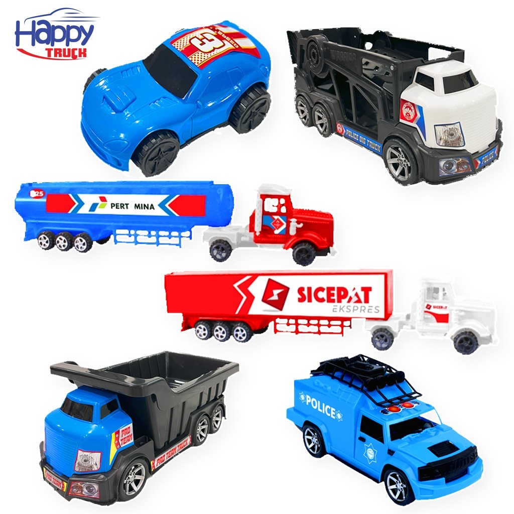 HAPPY TRUCK Mobil Jumbo Tanpa Baterai Pro Team Truck Road Warrior Police Big Truck Mobil Hammer Truk