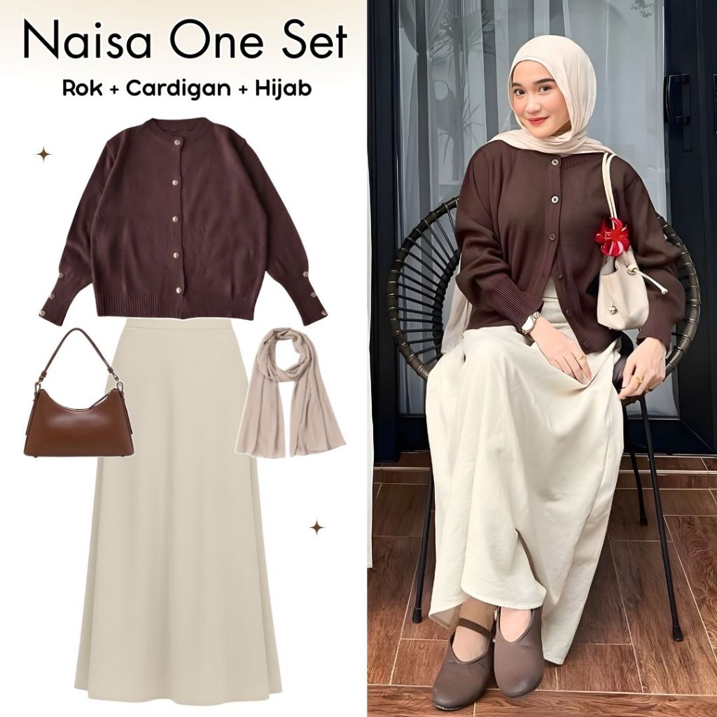 oneset 3in1 Cardigan + Rok Joda + Hijab Pasmina Jersey Kaos | ootd outfit cewek wanita anak perempua