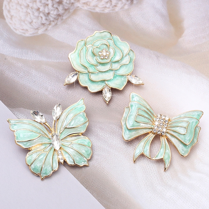 Bros jilbab Bros Kupu-kupu Payet Rangkai Bunga 3D Mint Hijau Siap Pakai
