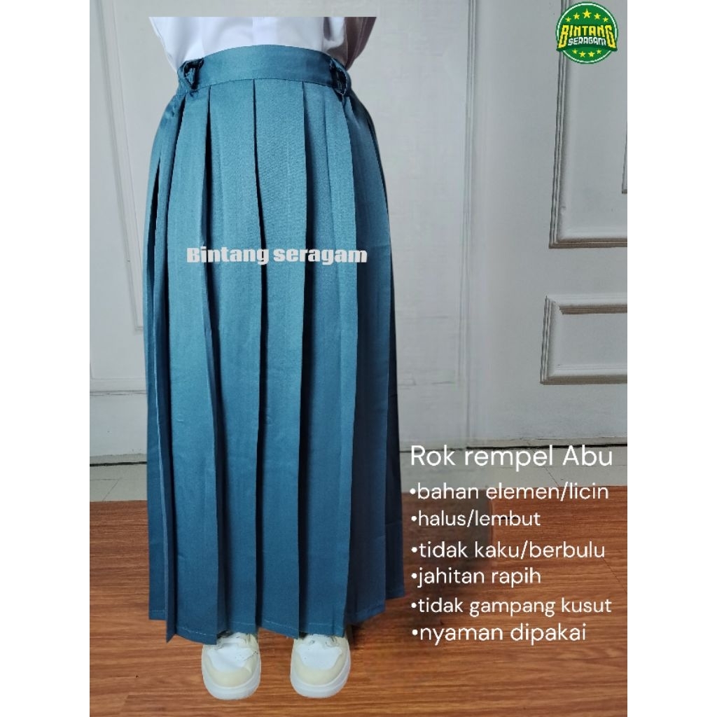 Rok seragam  Rempel keliling Abu SMA/SMK bahan elemen licin