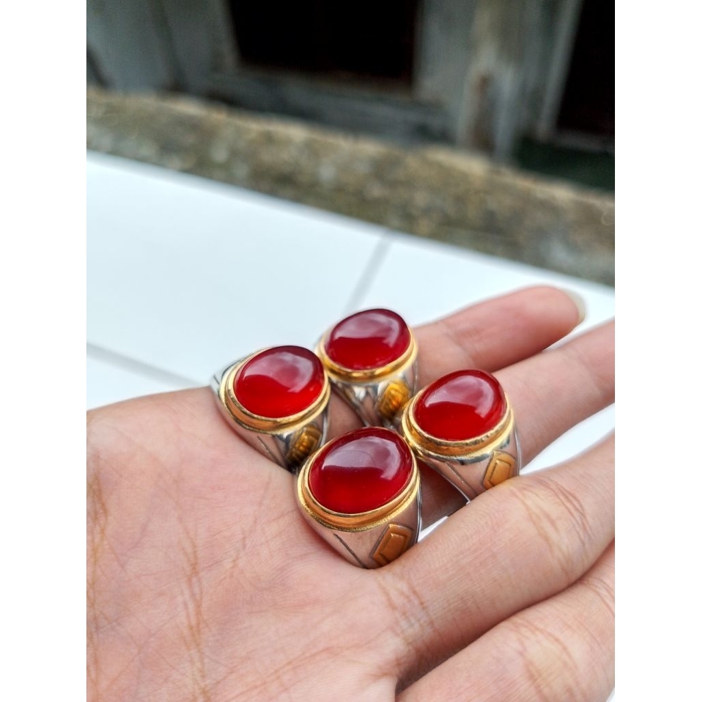 cincin pria/laki-laki asli batu akik red baron ring titanium terlaris tersedia ukuran 9 10