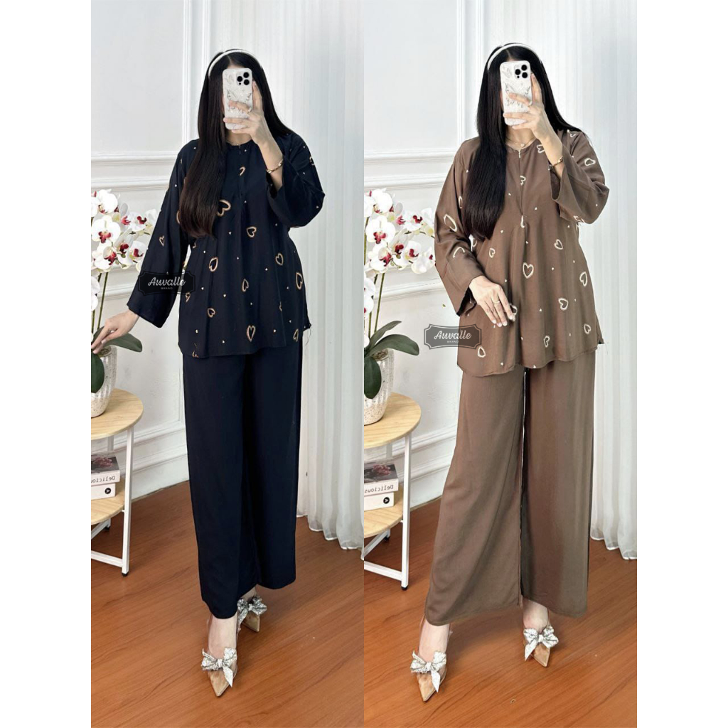 Auvalle - One Set Lengan Panjang | Setelan Piyama Baju Tidur Arab | Piyama Arab Resleting Depan | On