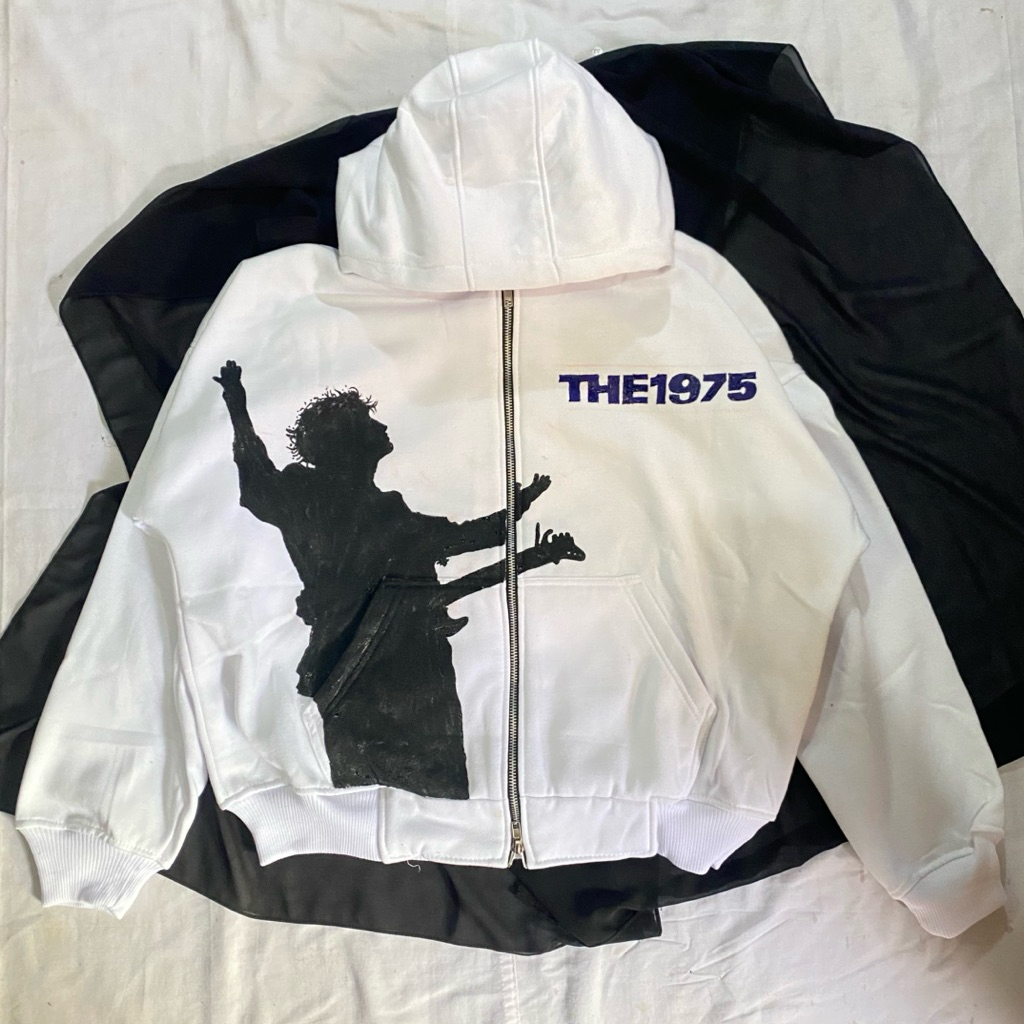 Hoodie Boxy Double Zipper Custom Handpainted About You - The 1975