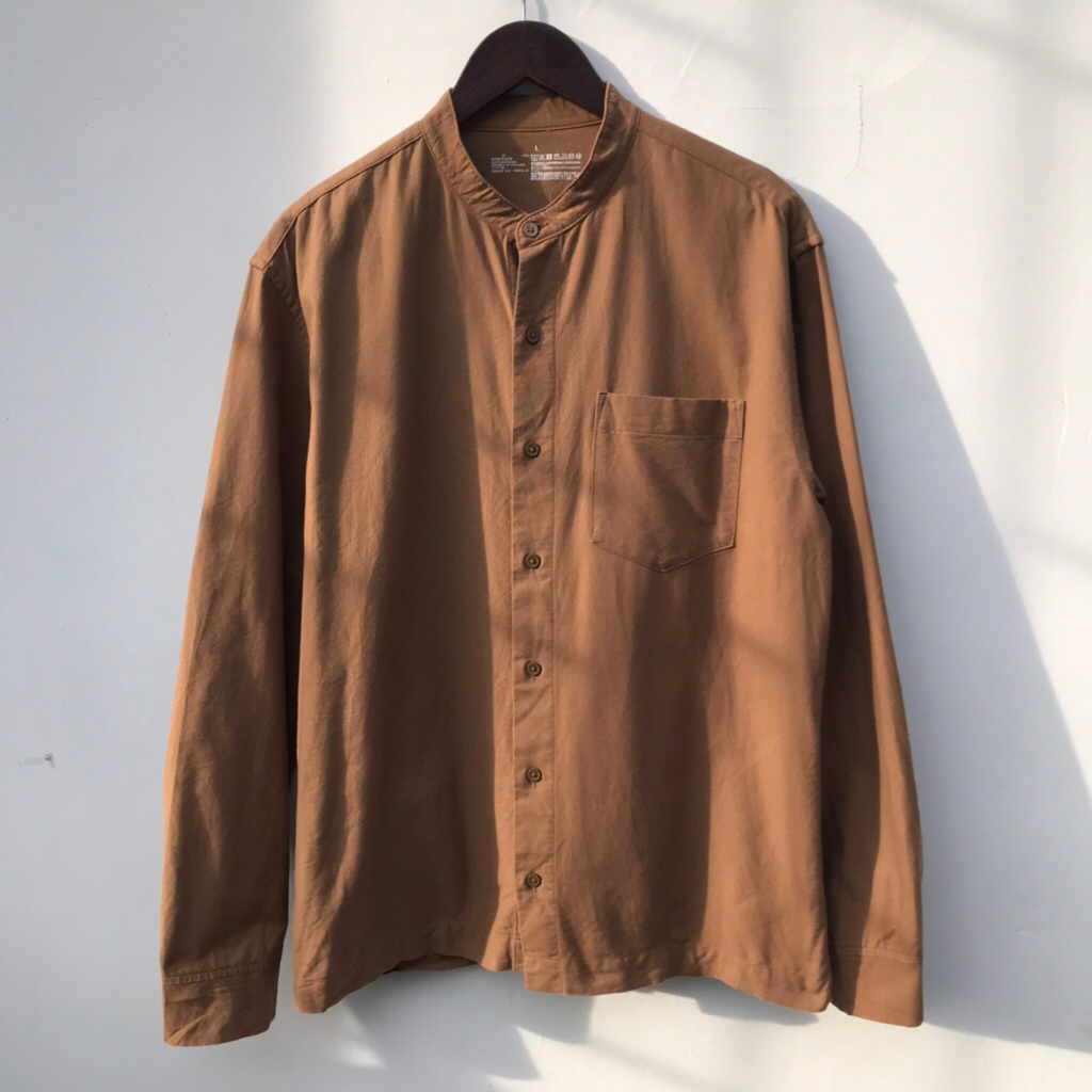 Kemeja Sanghai by Muji Stand Collar Shirt Brown sz Large