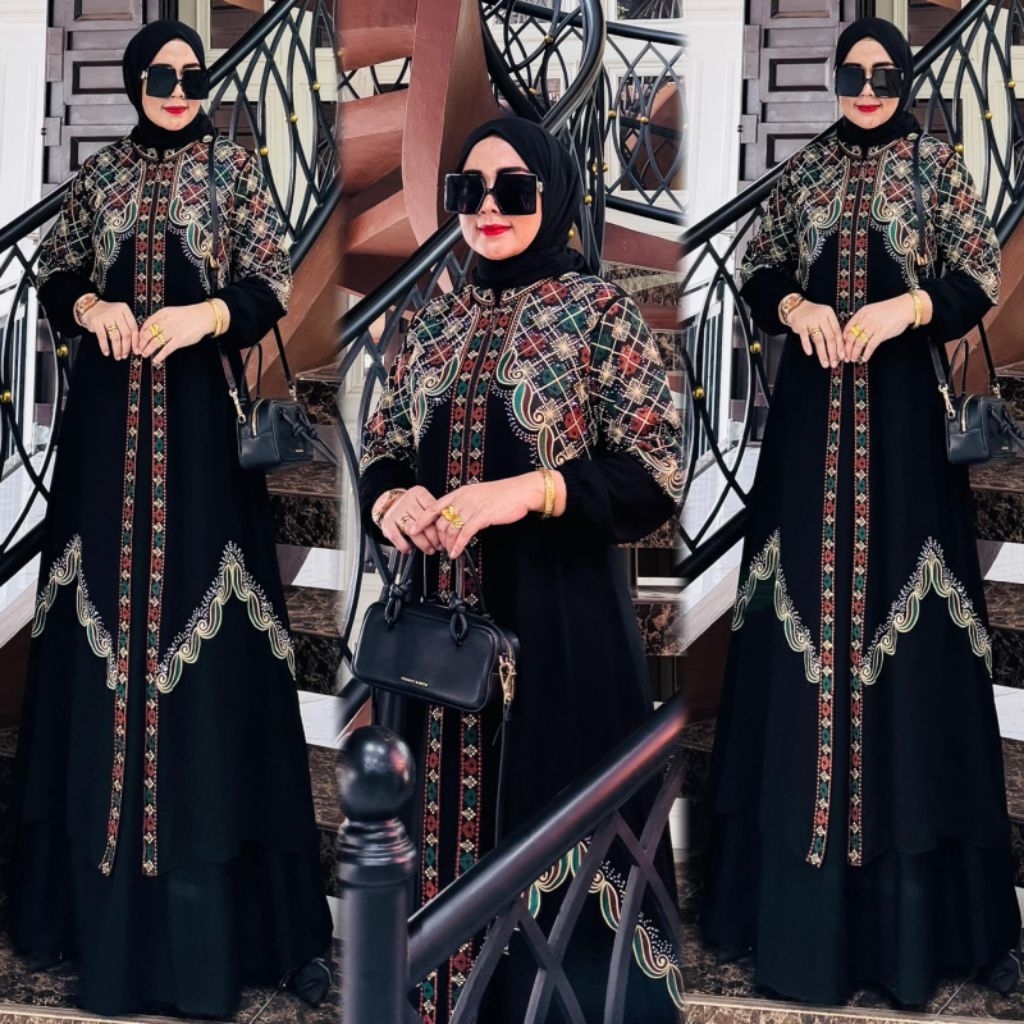 Gamis Abaya Turkey Aleena Nyaman Adem Mewah Bordir Ori Mix Permata Silver