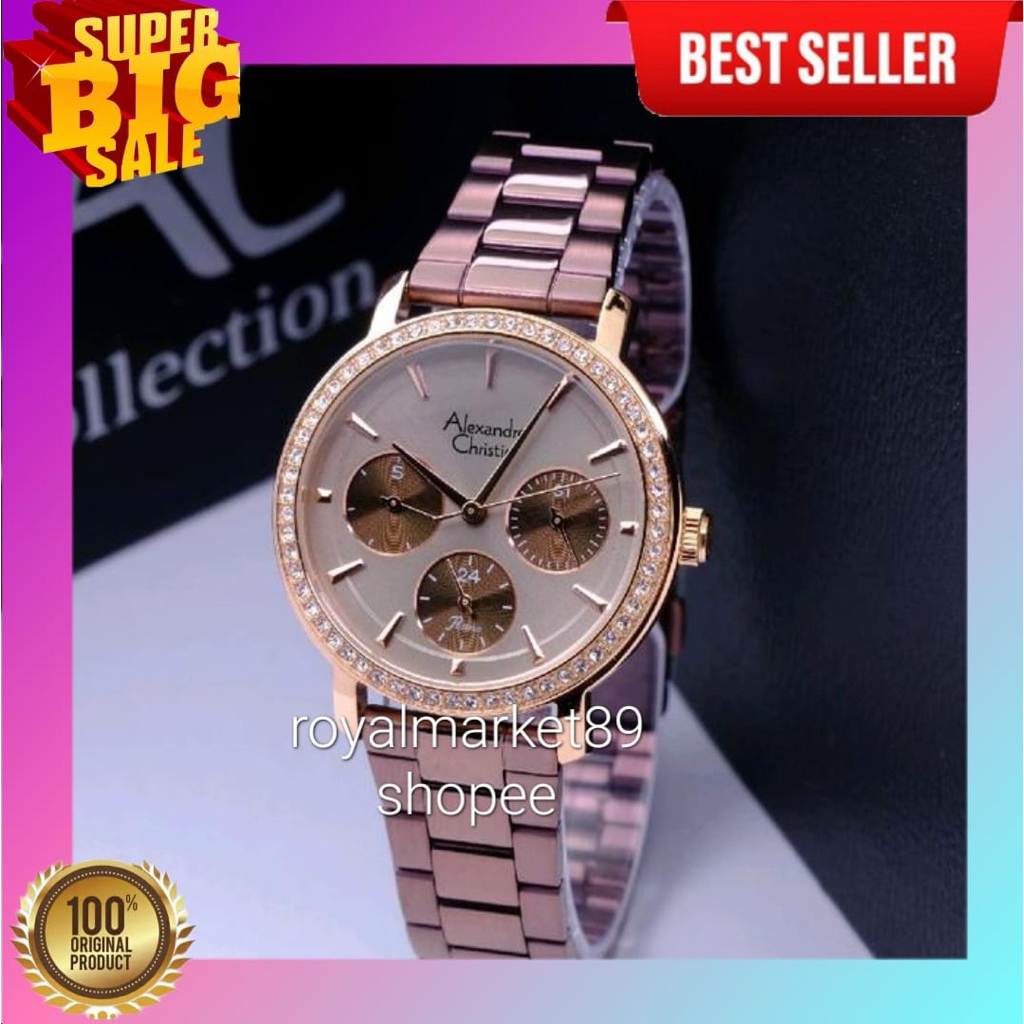 [PILIHAN WARNA LAIN GESER FOTONYA] ORIGINAL JAM TANGAN WANITA ALEXANDRE CHRISTIE ANALOG CEWEK RANTAI