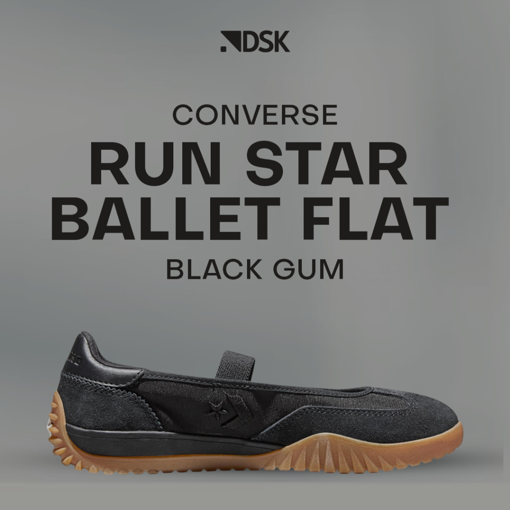 Converse Run Star Trainer Ballet Flat Black Gum (Resmi PT MAP) Sepatu Flat Wanita Flatshoes Ballerin