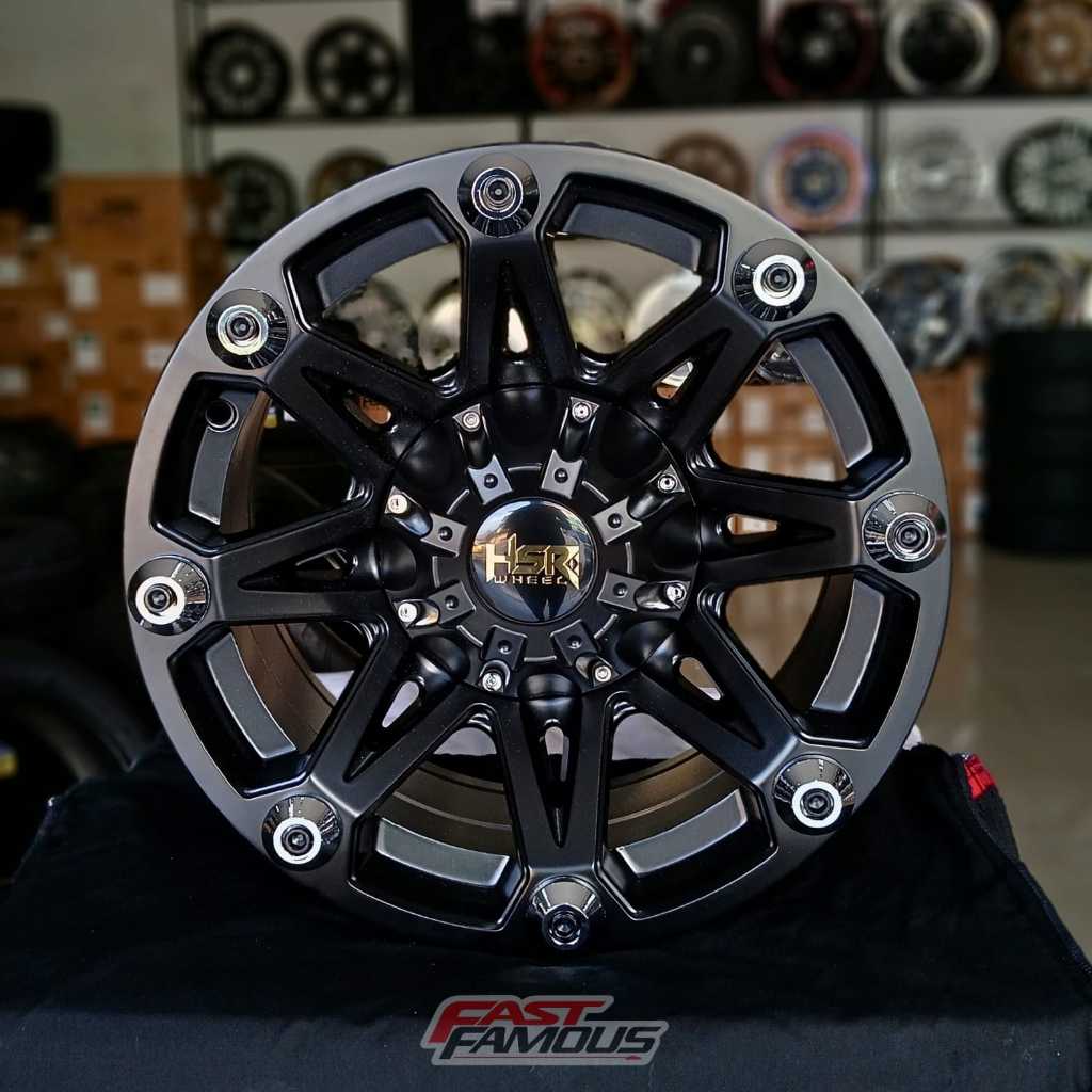 Velg offroad mobil Hilux Sc Innova Rush Terios X-trail Dll, Velg HSR Kleak R15 Lebar 8 Hitam Sangar