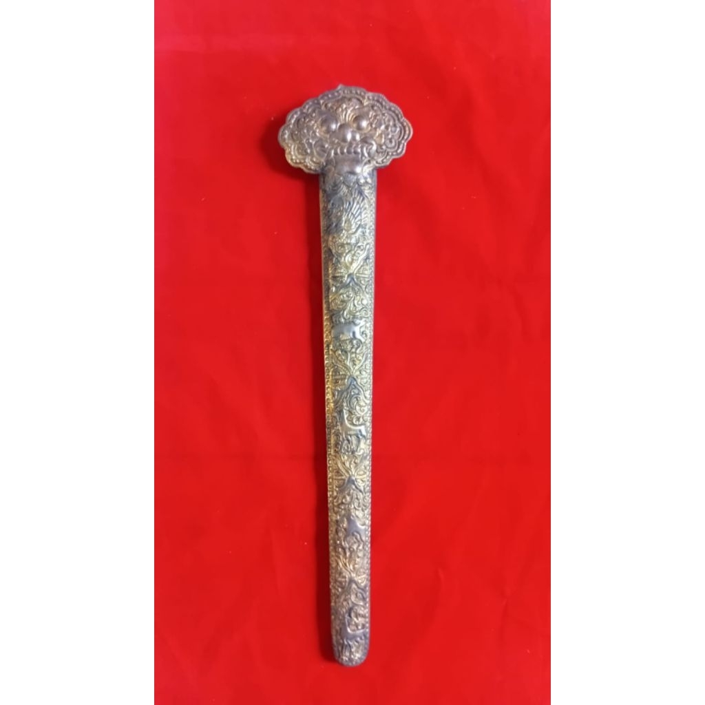 Pendok Topeng Cirebon Motif Makoro Panjang 43 cm tebal 04 mm Warna Kuningan Lawas