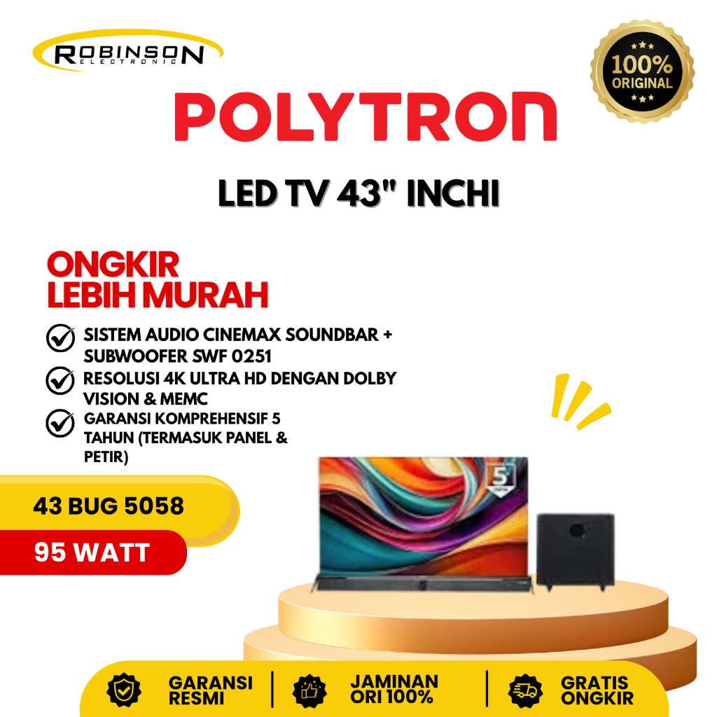 POLYTRON LED TV 43 BUG 5058 + SWF 0251 4K UHD Google TV WiFi Netflix Youtube