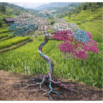 Hiasan Ruangan Pohon Bonsai Kawat Aluminium 40 Daun Berwarna