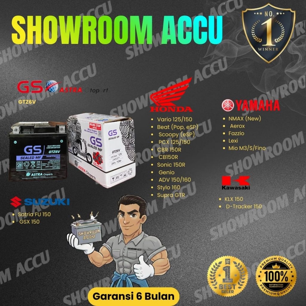 GS ASTRA GTZ6V AKI ORIGINAL GS ASTRA GTZ6V MOTOR SATRIA FU VARIO 125 VARIO 150 PCX ACCU KERING Tegan