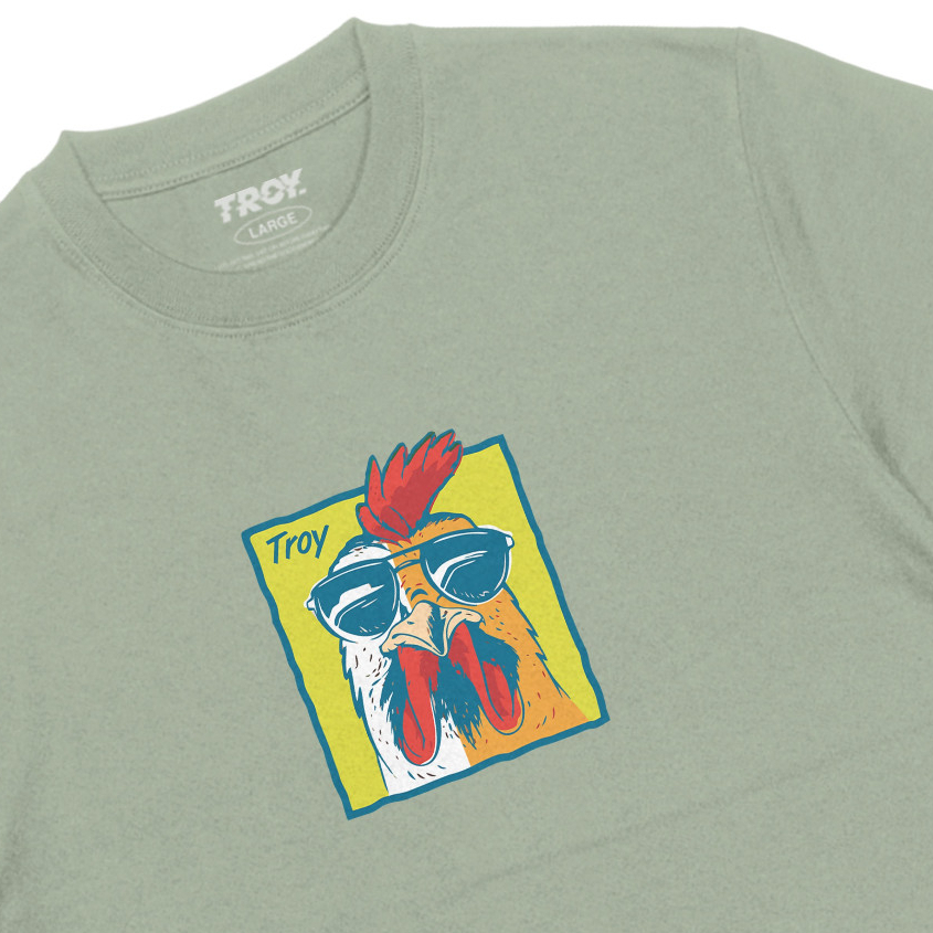Troy Company T-shirt Sage Green Funky Rooster  - Kaos Lengan Pendek Kaos Hijau Sage MTD 2756