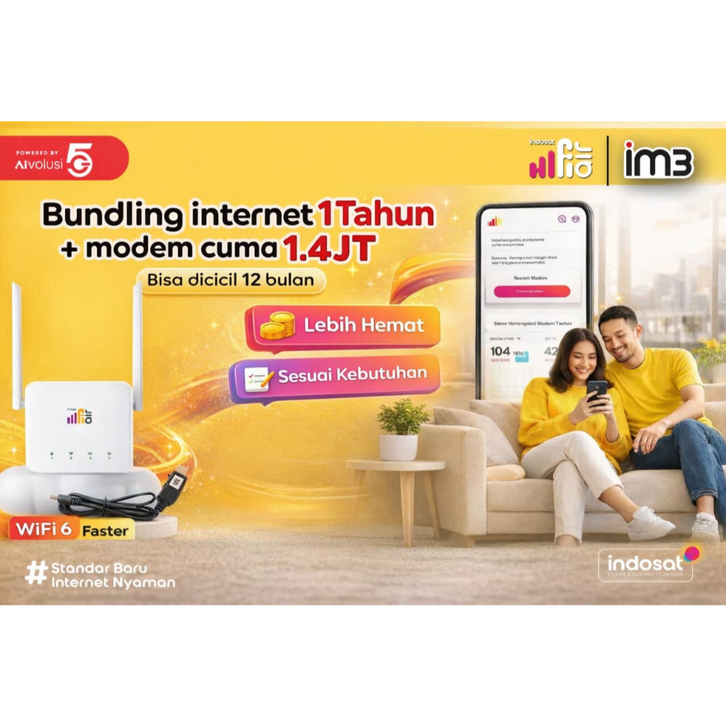 Bundling Hifi Air Indosat Modem Wifi Portable Rumah Advan V1 Pro Wifi 6 Faster Paket Internet 1 Tahu