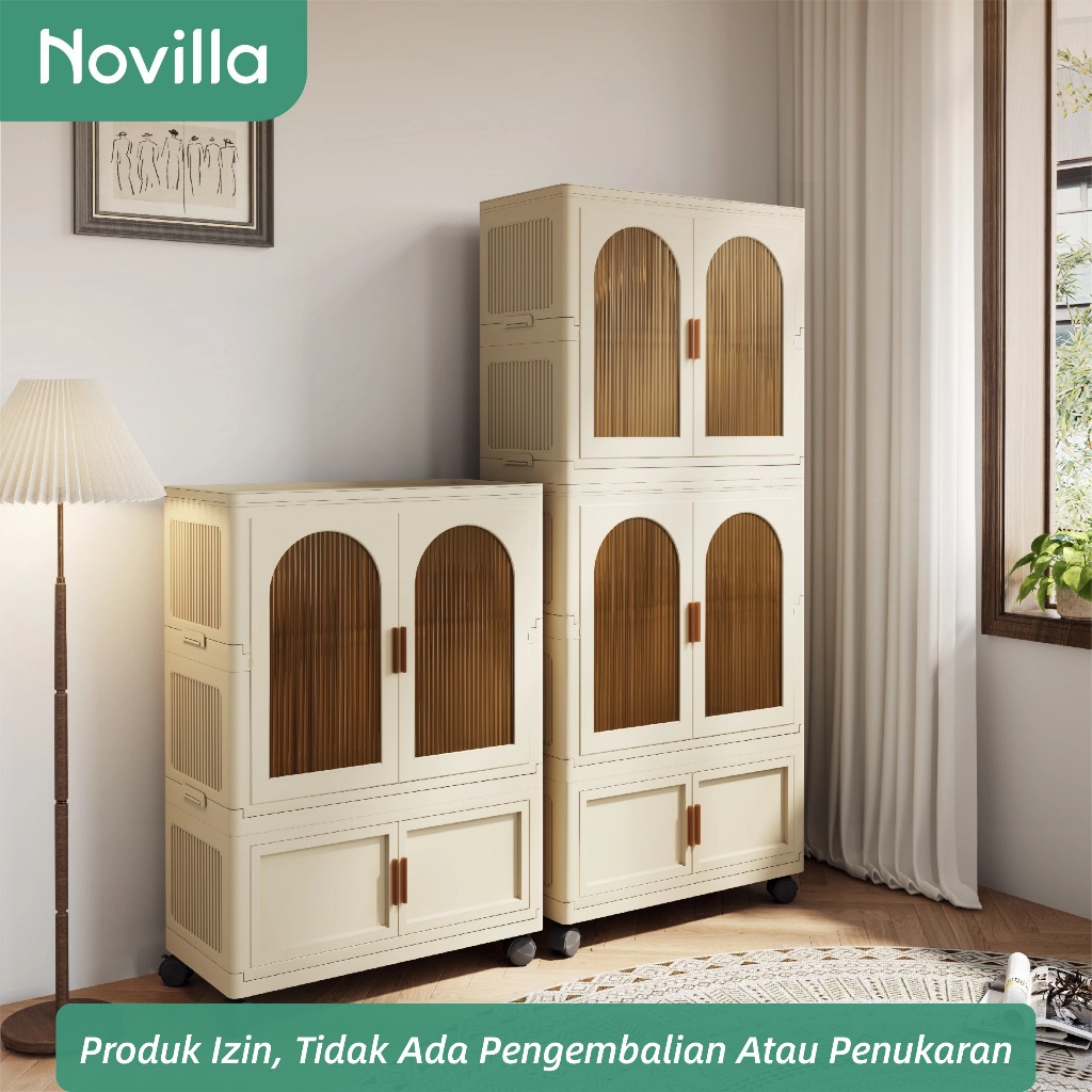 [Clearance Sale] Novilla Lemari Plastik Lipat Susun /Lemari Baju Bayi Plastik Dengan Roda/Anti Debu