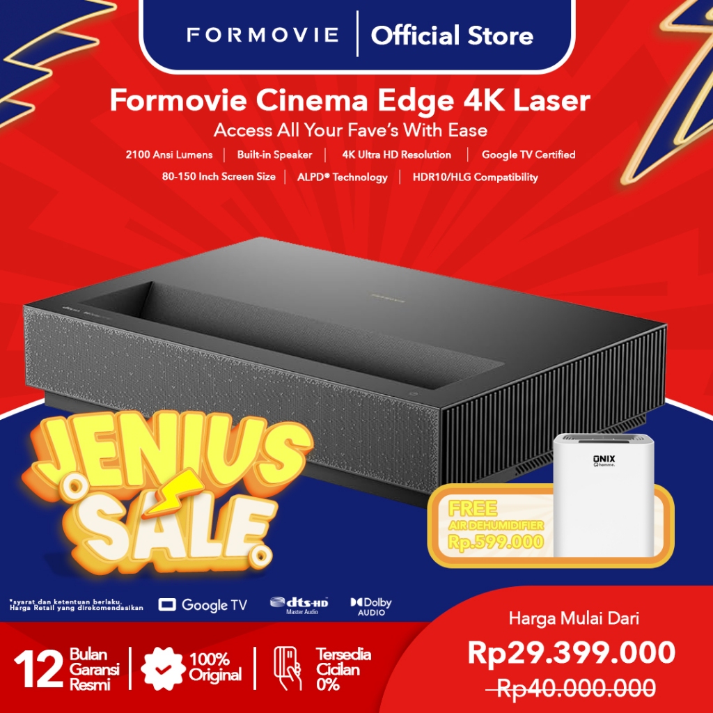 Formovie Cinema Edge Laser Smart Projector 4K UST 2100 ISO Lumens Native Ultra Short Throw projector