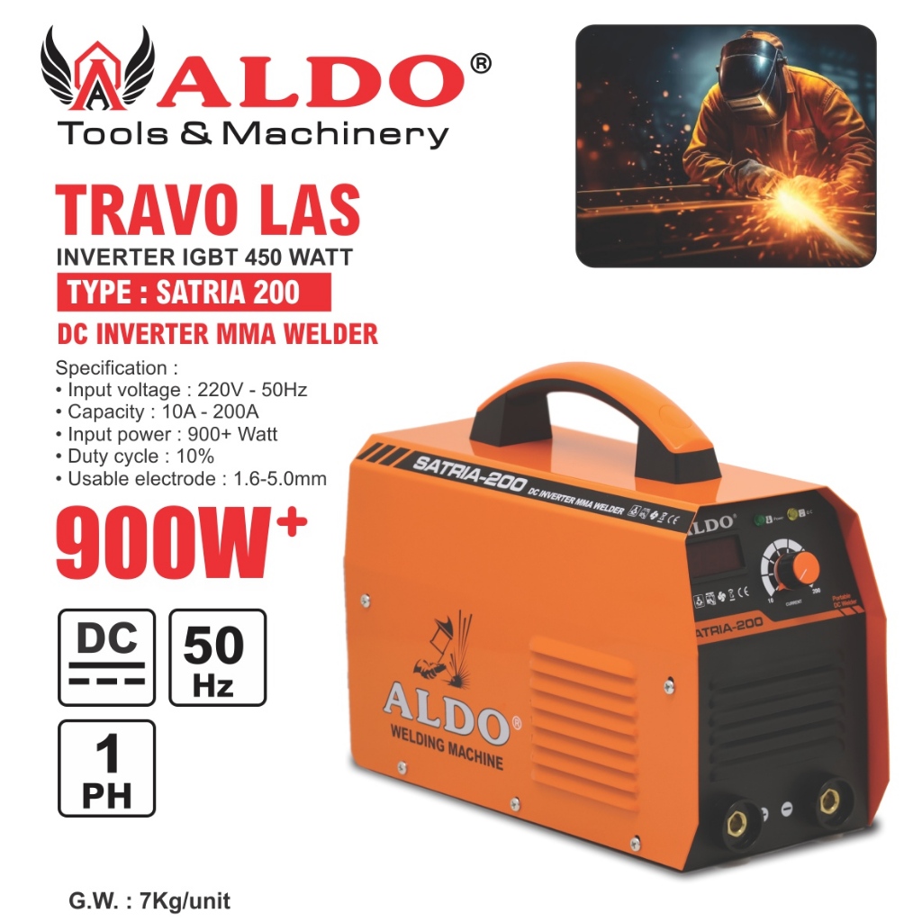 TRAVO LAS INVERTER  TYPE : SATRIA 200 / MESIN LAS 900 WATT DC INVERTER MMA / DC INVERTER MMA WELDER 
