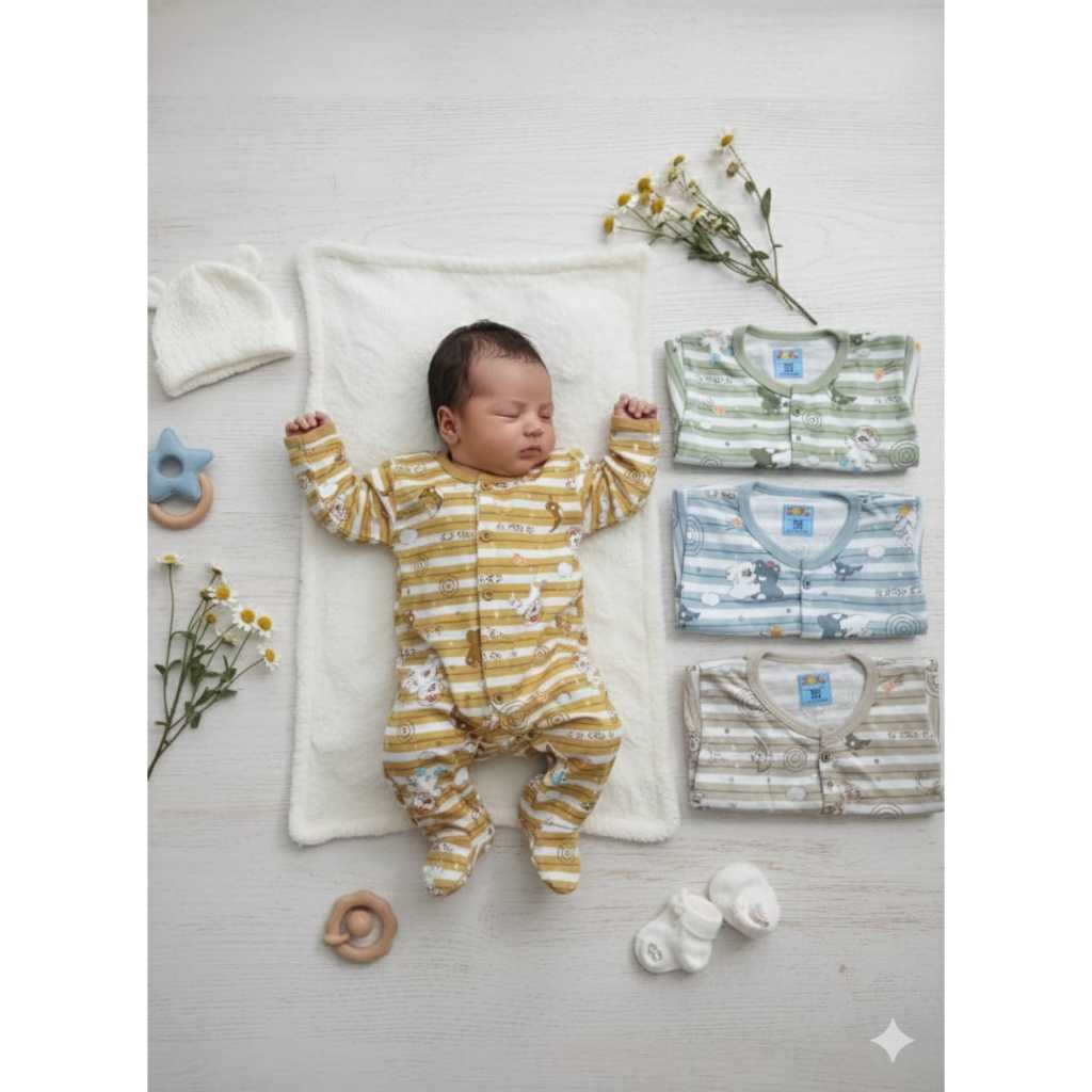 ZOKO SNI Jumper Panjang Bayi Kaki Tutup Motif Garis Salur 0-6 Bulan / Baju Bayi Murah Bagus Licu