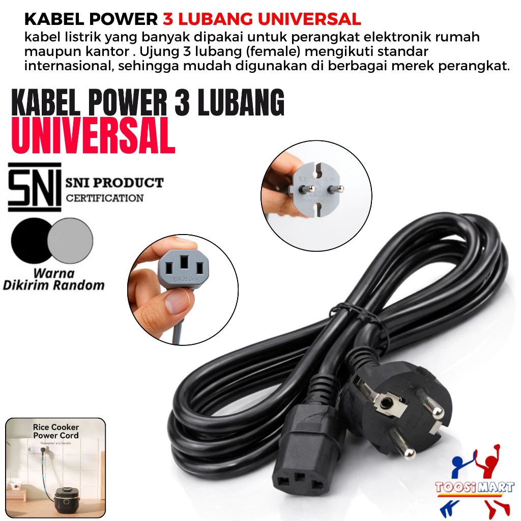 Kabel Power 3 Lubang Socket Universal / Bisa Untuk Magic Com Rice Cooker Kabel Komputer