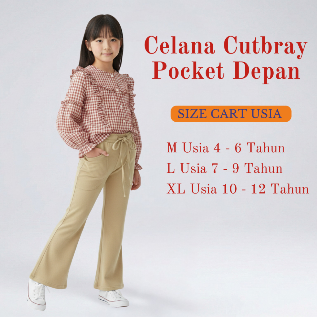Celana Cutbray Anak Perempuan Saku Depan | Celana Anak Model Cutbray Kekinian | Knit Japan Premium U
