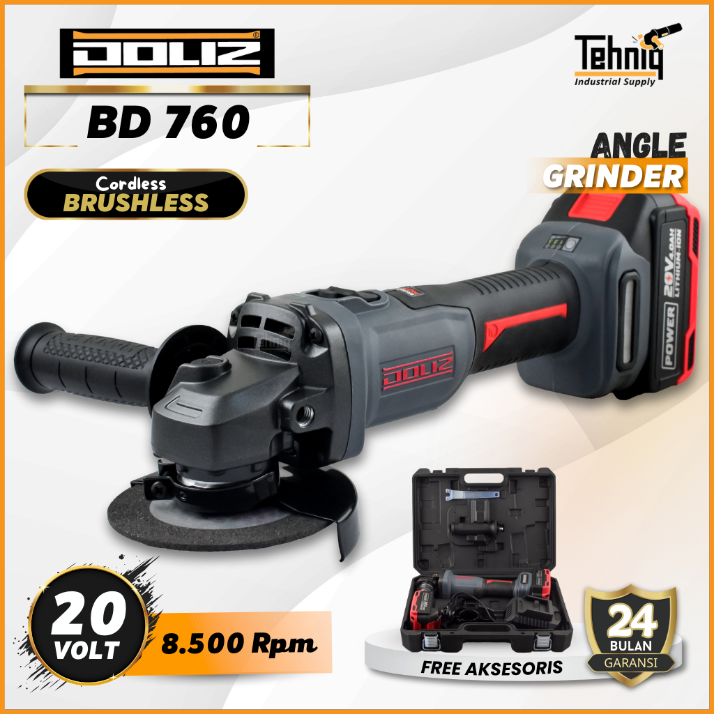 Doliz BD760 Mesin Gerinda Tangan Baterai Cordless Brushless Angel Grinder 4 Inch 20V