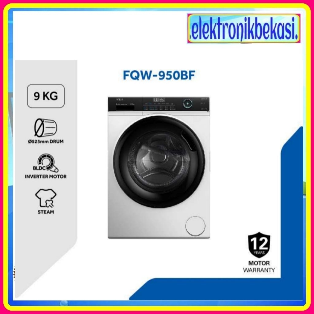 MESIN CUCI AQUA FQW 950 BF / MESIN CUCI AQUA FRONT LOADING 9KG FQW-950BF / AQUA FQW950BF 9 KG