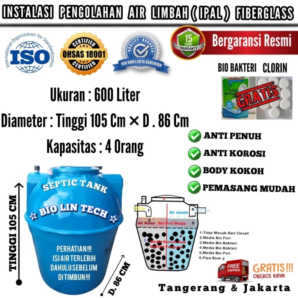 Septictank 600 Liter, septictank biorich biotank biotech ramah lingkungan