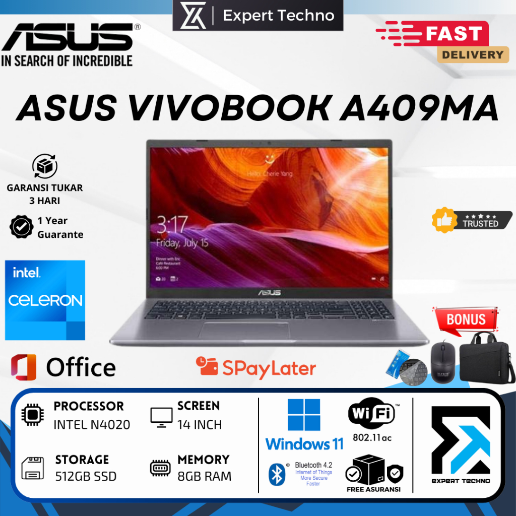 Laptop Asus Vivobook 14 A409MA Intel N4020 - 8GB 512GB SSD - 14 INCH BACKLITE - WIN11