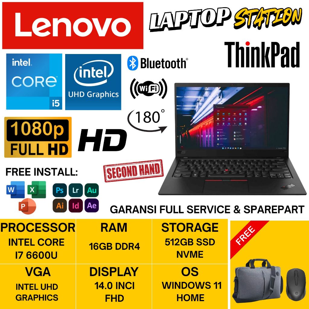 Laptop ThinkPad X1 Carbon Intel i7 7600U RAM 16GB 512B SSD 14 Inch Full HD Windows 11 Pro