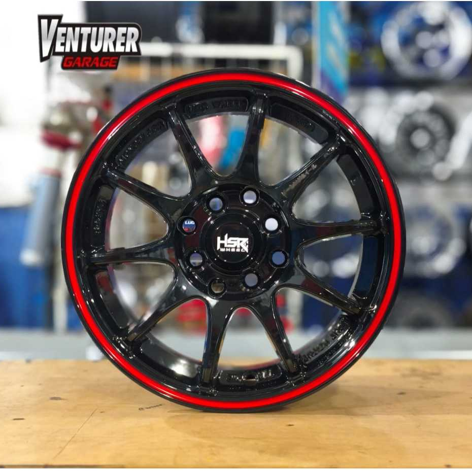 Velg Mobil Agya Calya Sigra Avanza Ring 14 HSR INDY Hitam List Merah - Surabaya