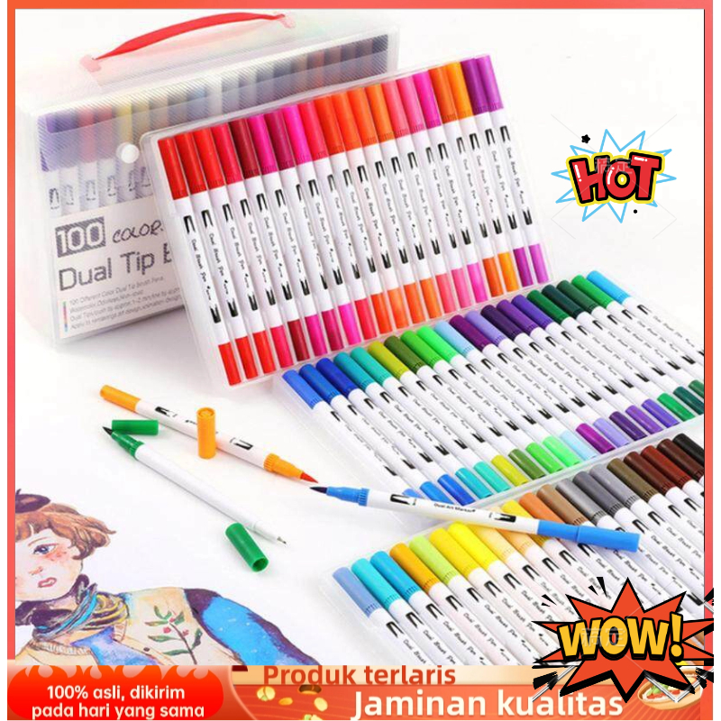 Spidol Warna Set Brush Pen double tip drawing pen Dual Tip Pulpen Sikat 36 Warna Sketsa Menggambar M