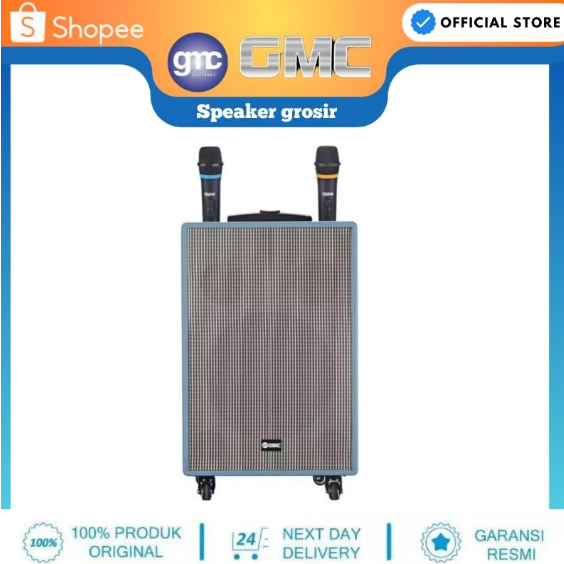 Speaker Portable Bluetooth Karaoke GMC 883E 12in Bonus 2 Mic Wireless