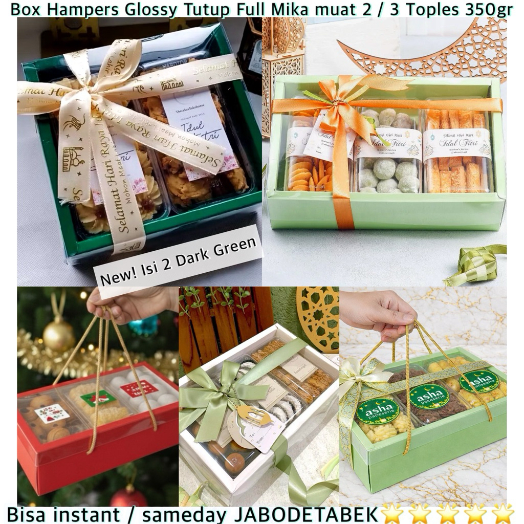 Kotak Hampers Tutup Full Mika muat 3 Toples Persegi Panjang 350 gr Box Hampers Natal muat 3 toples 3