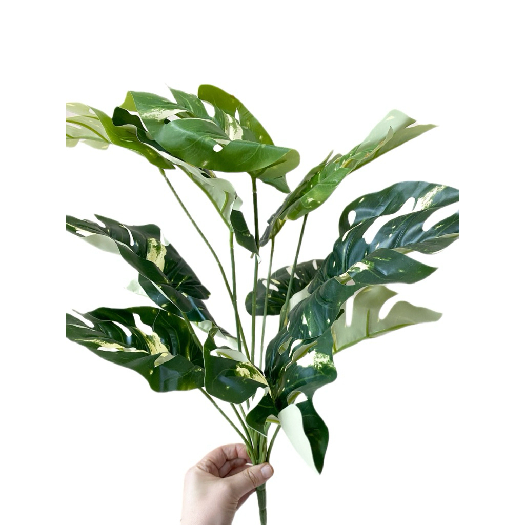 Tanaman monstera janda bolong putih palsu hias artificial dekorasi teras planter pajangan rumah