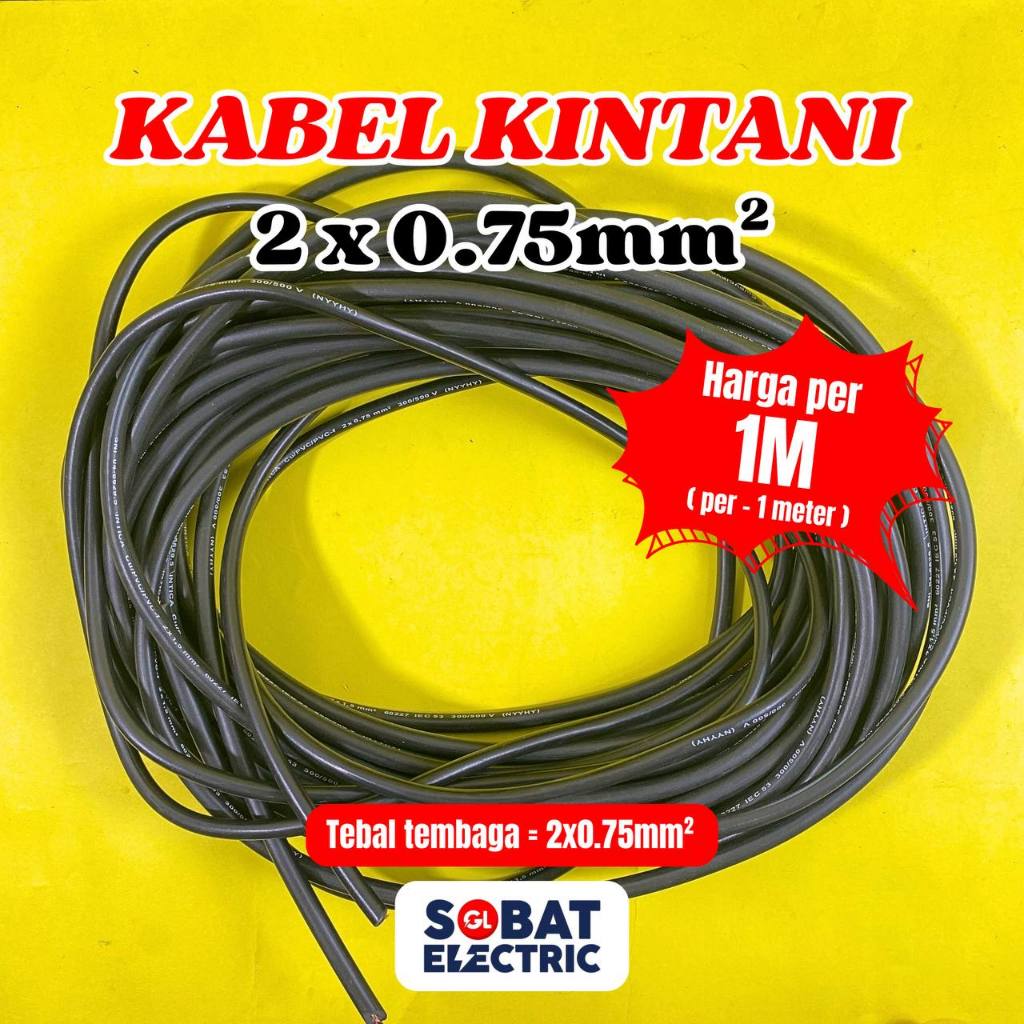 Kintani Kabel 2x0.75 NYYHY Serabut Meteran - Kabel Tembaga NYYHY Per Meter (Hitam)