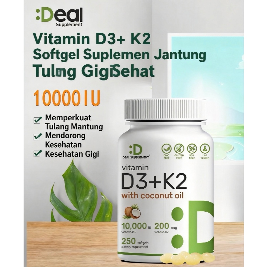 DEAL SUPPLEMENT Vitamin D3 5000 10000 IU + K2 MK7 100 200 mcg with VCO 250 Softgels
