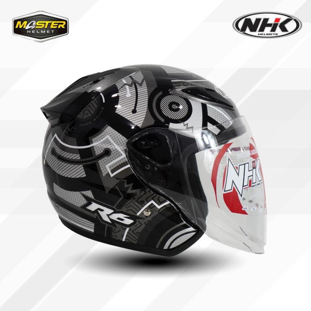 NHK R6 Block Black Silver Doff - Helm Hlaf Face Motif R-6 R 6