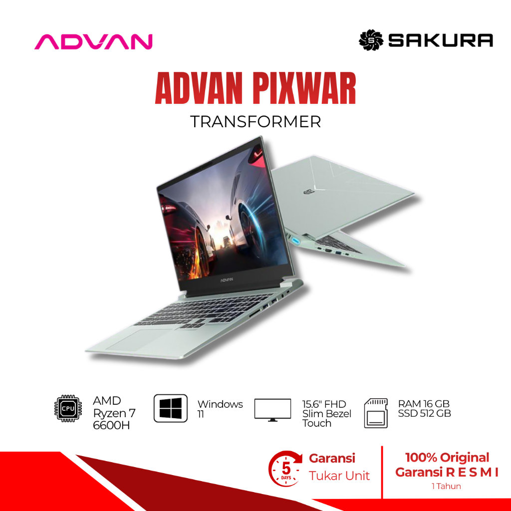 Sakura - Laptop ADVAN PIXWAR X Transformers AMD Ryzen 7 6800H 16GB 512GB 15.6" TouchScreen Win11