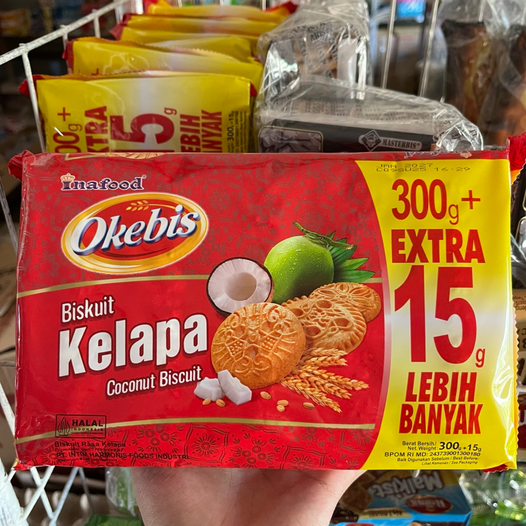 okebis biskuit kelapa inafood coconat biscuit 300g extra 15g