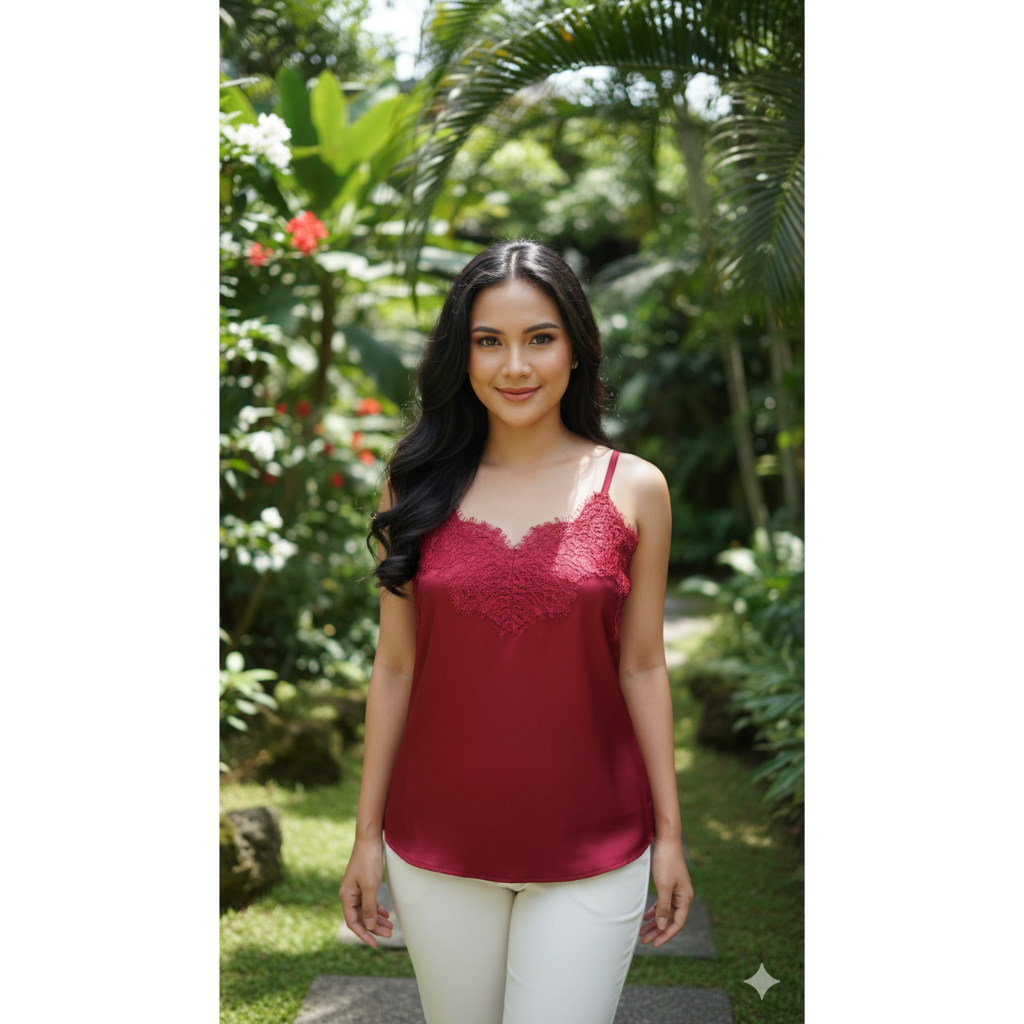 DAJE Silk Satin Lace Cami Top (ADJUSTABLE STRAP) / Kamisol Korea / Camisole Korea / Tank Top Model R