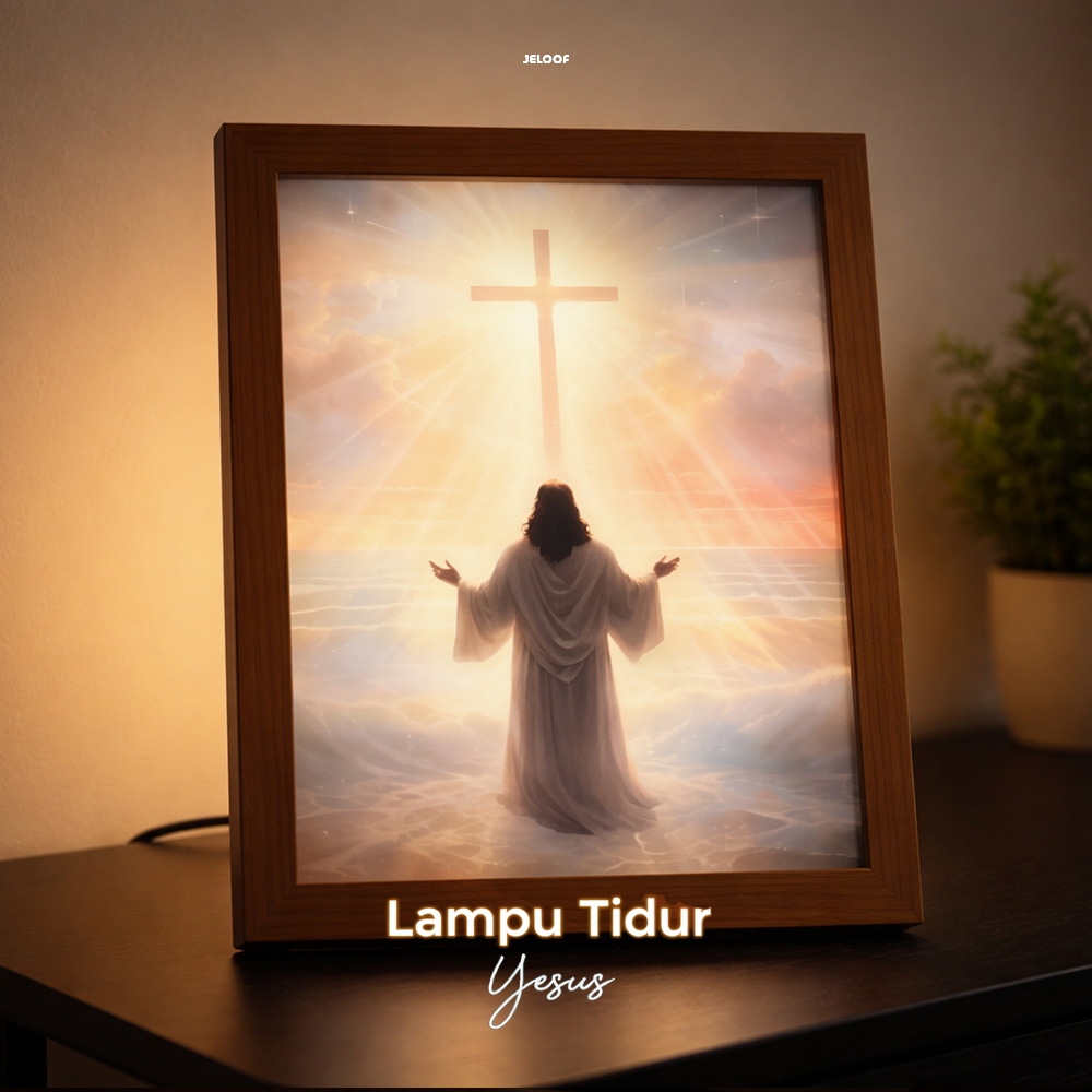 JELOOF Lampu Tidur Yesus Rohani | Bingkai Lampu 3D | D