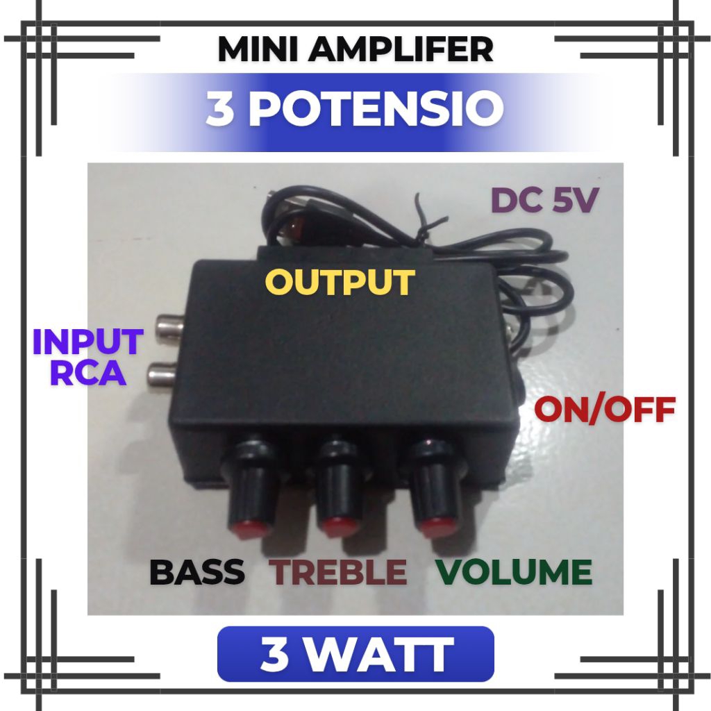 power amplifier mini stereo 3 watt 3 potensio bass treble volume