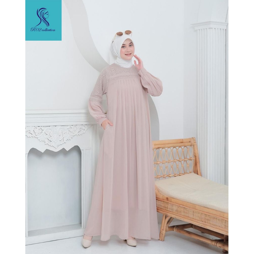 Andin Dress Wanita Gamis Ceruty Mix Brukat Baju Kondangan Bagus Viral Simple Elegant