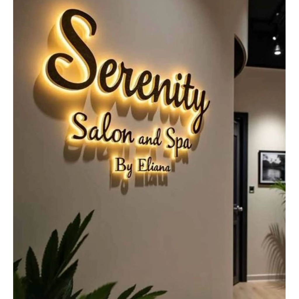 Custom Nama Ukir Kayu dengan lampu backlight dekorasi ruangan nama toko