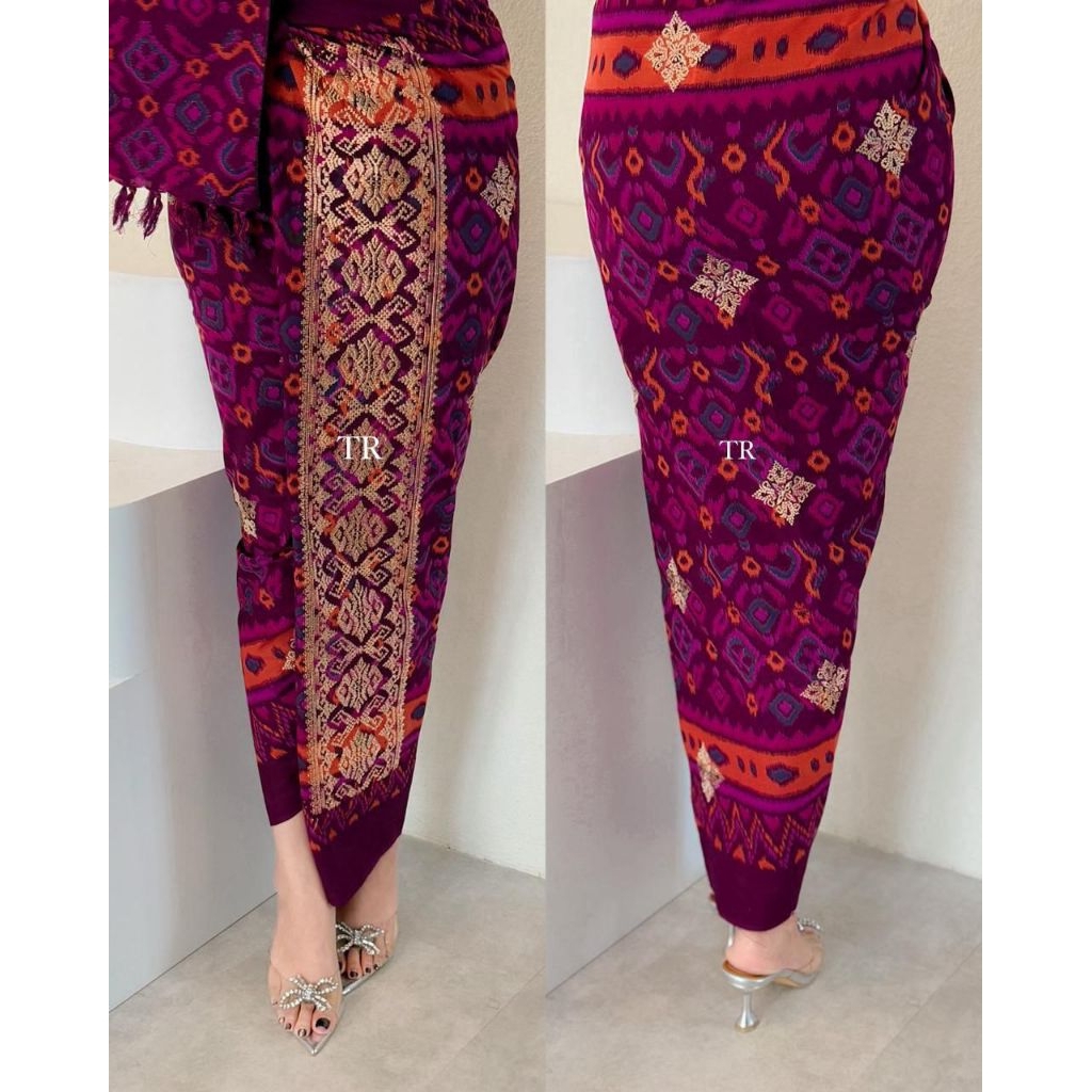 Kamen endek lembaran bordir tumpal set selendang premium