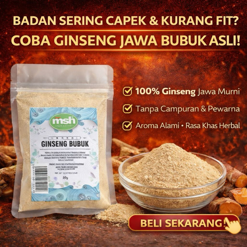 MSH Ginseng Bubuk 50 g , Ginseng Jawa Bubuk Murni , Ginseng Jawa Bubuk Asli
