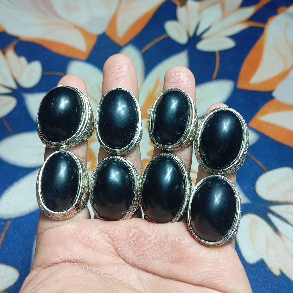 Cincin batu akik black onyx size jumbo ring alpaka bali