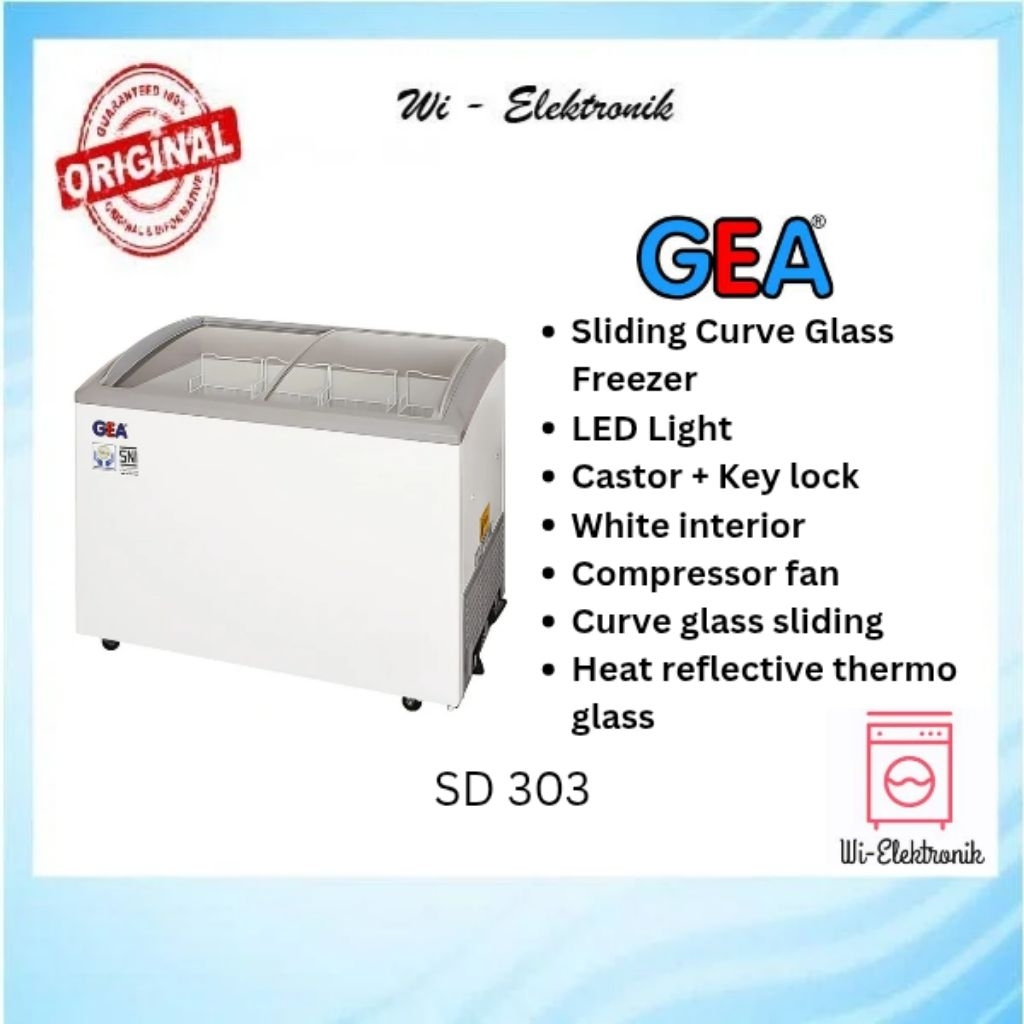 Chest Freezer Sliding Curved 303 Liter GEA SD 303 SD303 303Liter Freezer Kaca