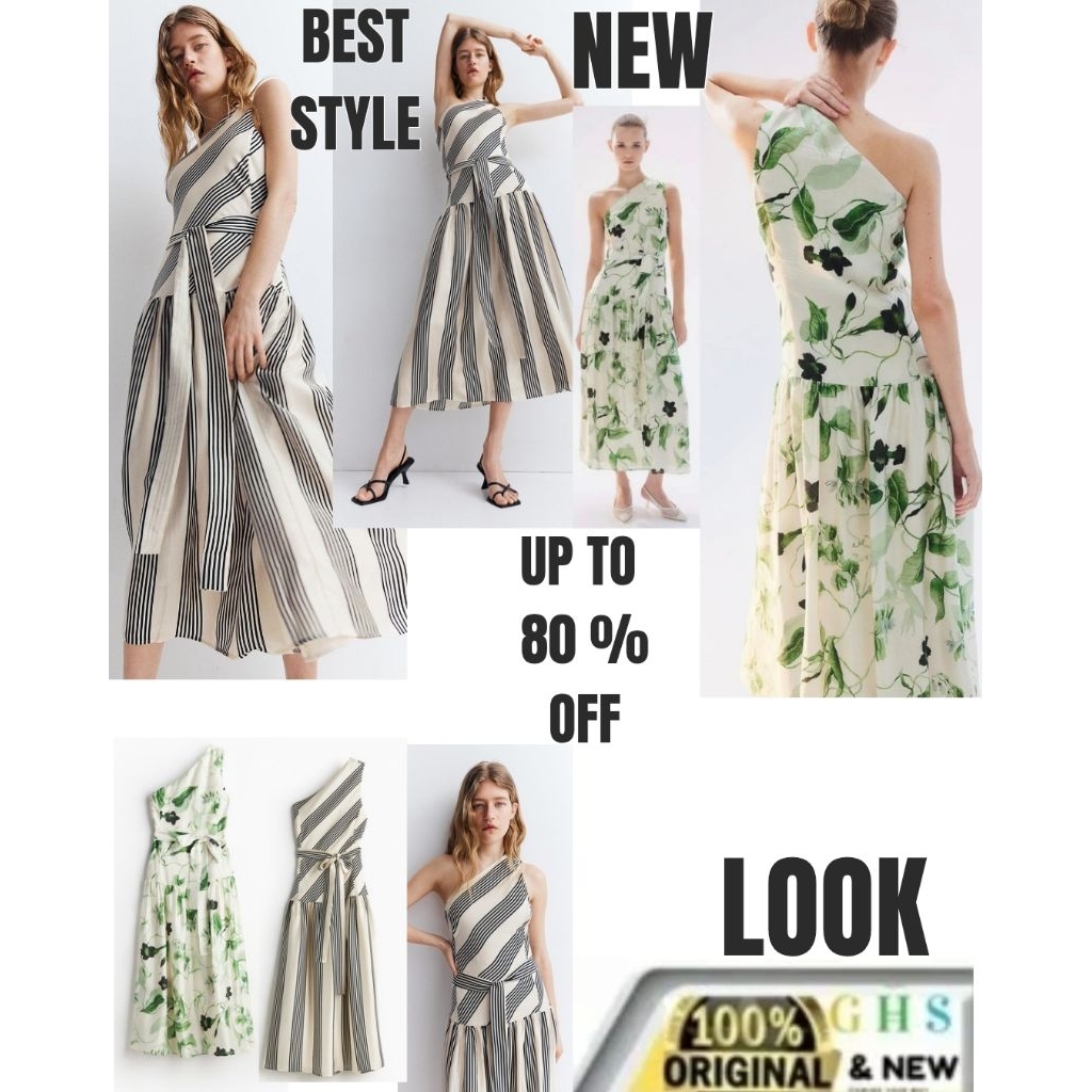 HNM Floral ONE SHOULDER DRESS CREAM/ GREEN  FLORAL